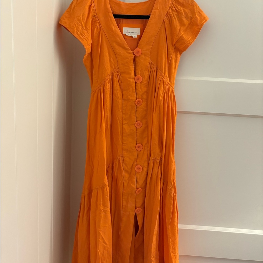 Anthropologie Orange Flutter Sleeve Midi Sundress